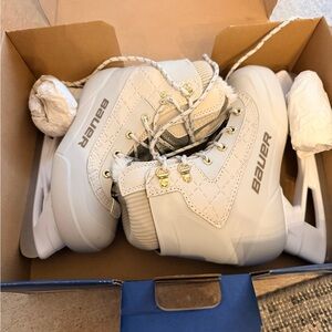 Bauer Cream Ice Skates with Gold Accents